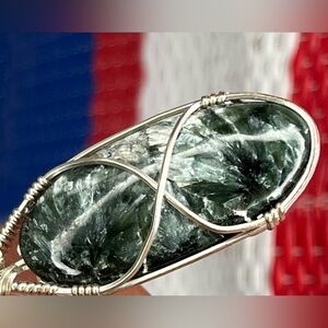 Seraphinite Stone Pendant Gemstone Sterling Silver 18’ Stainless Steel Necklace